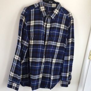 Men’s L Blue & White Flannel Shirt-American Eagle